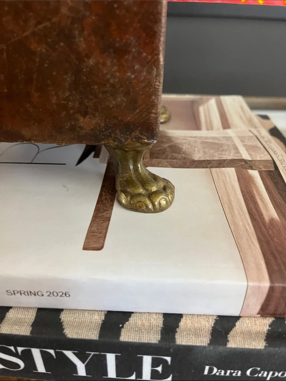Rustic Brown Metal Planter with Brass Claw Feet